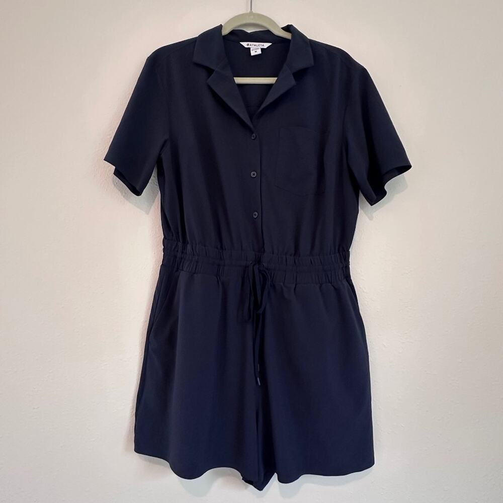 Athleta Avenue Short Sleeve Romper, Navy Blue, Size Medium - Picture 2 of 9